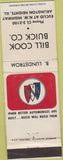 Matchbook Cover - Bill Cook Buick Arlington Heights IL wear
