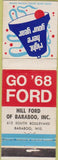 Matchbook Cover - 1968 Ford Hill Ford Baraboo WI