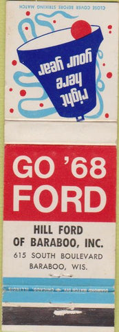 Matchbook Cover - 1968 Ford Hill Ford Baraboo WI