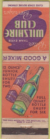 Matchbook Cover - Wilshire Club Bevarages mixers WEAR club soda