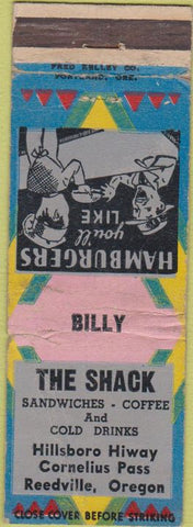 Matchbook Cover - The Shack Reedville OR WORN
