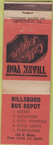 Matchbook Cover - Hillsboro Bus Depot Chicago Match