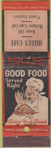 Matchbook Cover - Milia's Cafe Mashpee Cape Cod MA WORN