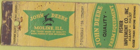 Matchbook Cover - John Deere Tractors Albany Halsey OR POOR