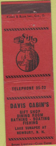 Matchbook Cover - Davis Cabin's Newbury NH Kaeser