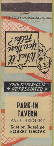 Matchbook Cover - Park In Tavern Forest Grove OR