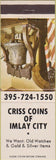 Matchbook Cover - Criss Coins of Imlay City