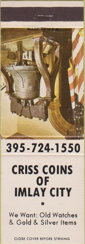 Matchbook Cover - Criss Coins of Imlay City