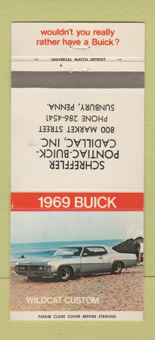 Matchbook Cover - 1969 Buick Wildcat Pontiac Cadillac Sunbury PA 30 Strike