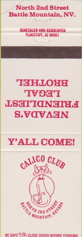 Matchbook Cover - Calico Club Battle Mountain NV Prostitution girls