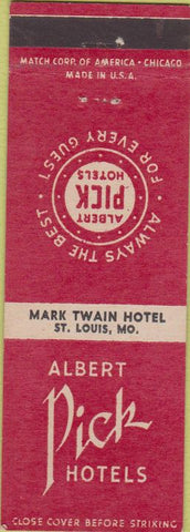 Matchbook Cover - Mark Twain Hotel St Louis MO Pick Hotels