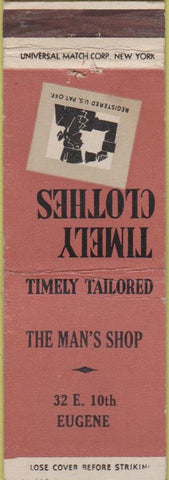 Matchbook Cover - Timely Mens Clothes Eugene OR