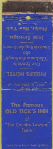 Matchbook Cover - Phelps Hotel NY WORN