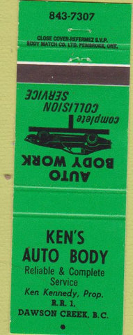 Matchbook Cover - Ken's Auto Body Dawson Creek BC Canada