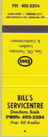 Matchbook Cover - Bill's Esso oil gas Dundurn SK