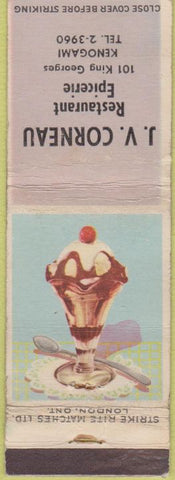 Matchbook Cover - JV Corneau Restaurant Kenogami Canada WORN