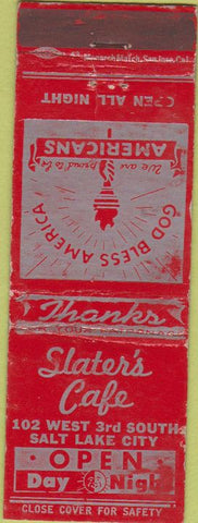 Matchbook Cover - Slater's Cafe Salt Lake City UT WEAR