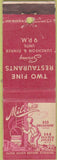 Matchbook Cover - Miller's Restaurant New York City CREASES
