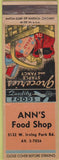 Matchbook Cover - Ann's Food Shop NO TOWN