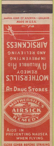 Matchbook Cover - Mothersills Remedy Airsickness