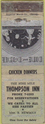 Matchbook Cover - Thompson Inn POOR NO TOWN