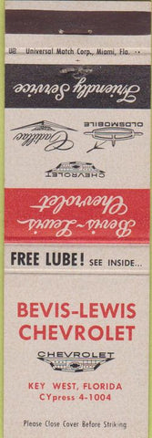 Matchbook Cover - Bevis Lewis Chevrolet Oldsmobiel Cadillac Key West FL