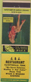 Matchbook Cover - J and J Restaurant Fayetteville TN waffles