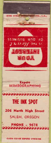 Matchbook Cover - The Ink Spot Salem OR King Midas WEAR girlie back