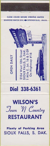 Matchbook Cover - Wilson's Restaurant Sioux Falls SD