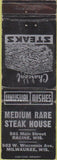 Matchbook Cover - Medium Rare Steak House Racine WI Milwaukee