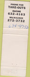 Matchbook Cover - Medium Rare Steak House Racine WI Milwaukee