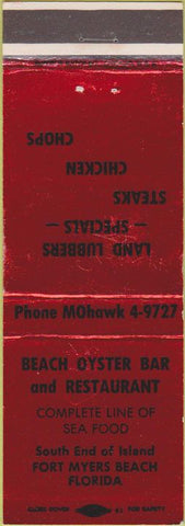 Matchbook Cover - Beach Oyster Bar Fort Myers Beach FL