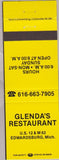 Matchbook Cover - Glenda's Restaurant Edwardsburg MI