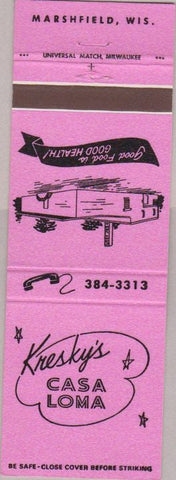 Matchbook Cover - Kresky's Casa Loma Marshfield WI