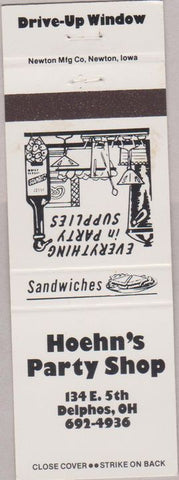 Matchbook Cover - Hoehn's Party Shop Delphos OH