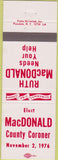 Matchbook Cover - Ruth MacDonald County Coroner 1976