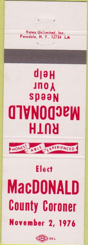 Matchbook Cover - Ruth MacDonald County Coroner 1976