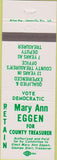 Matchbook Cover - Mary Ann Eggen Treasurer Rock County WI Janesville