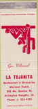 Matchbook Cover - La Tejanita Mexican Food Arlington Heights IL