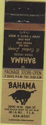 Matchbook Cover - Bahama Steak House Miami FL