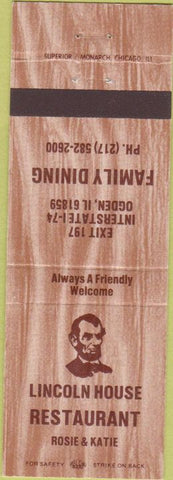 Matchbook Cover - Lincoln House Restaurant Ogden IL