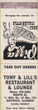 Matchbook Cover - Tony  and  Lill's Restaurant Antioch IL