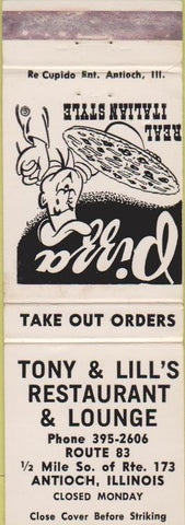 Matchbook Cover - Tony  and  Lill's Restaurant Antioch IL