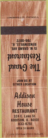 Matchbook Cover - Addison House Restaurant Addison IL