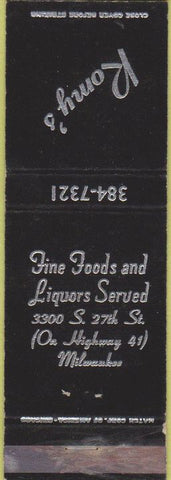 Matchbook Cover - Romy's Milwaukee WI