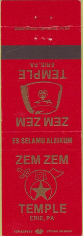 Matchbook Cover - Zem Zem Shriners? Erie PA