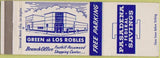 Matchbook Cover - Pasadena Federal Savings CA