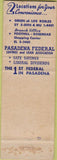 Matchbook Cover - Pasadena Federal Savings CA