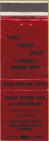 Matchbook Cover - Beach Oyster Bar Fort Myers Beach FL