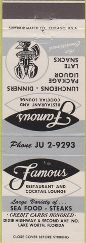 Matchbook Cover - Famous Restaurant Lake Worth FL